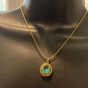 14k plated 925 sterling blue Topaz necklace charm